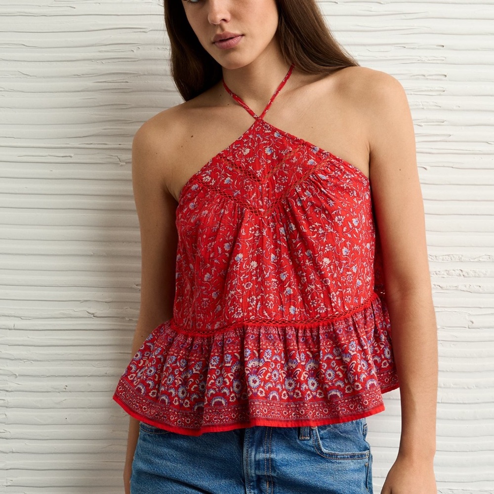AE Y-neck lacy halter top